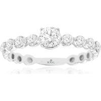 14K White Gold Graduated Diamond Engagement Ring with Round Brilliant Center Stone - 0.74 Carat Total Diamond Weight - Royal Jewelry