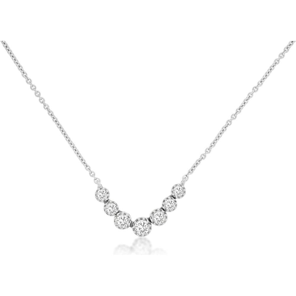 14K White Gold Graduated Diamond Necklace with Seven Round Brilliant Prong-Set Stones - 0.23 Carat Total Weight - Royal Jewelry