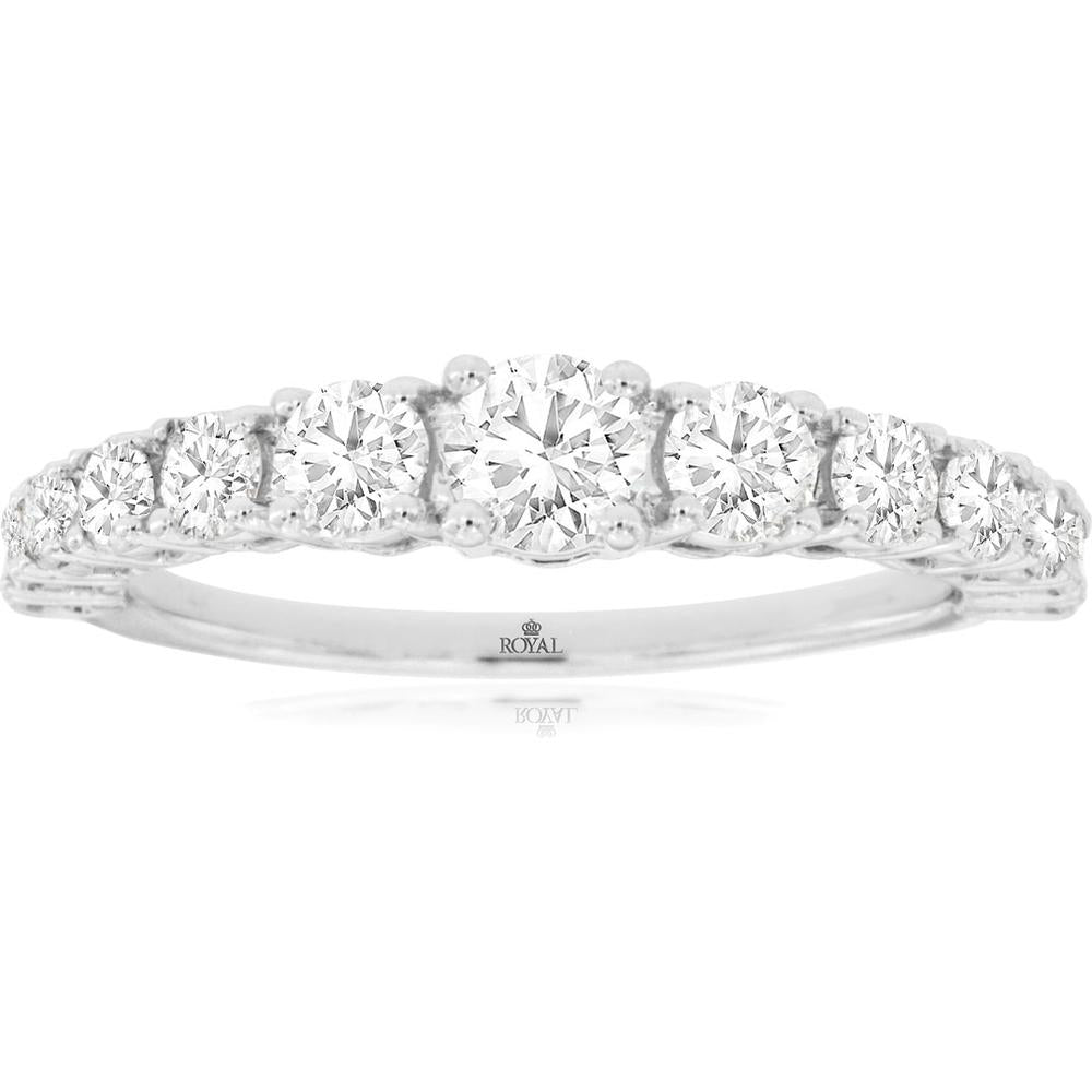14K White Gold Graduated Diamond Wedding Band with Prong-Set Round Diamonds - 1.00 Carat Total Diamond Weight - Royal Jewelry