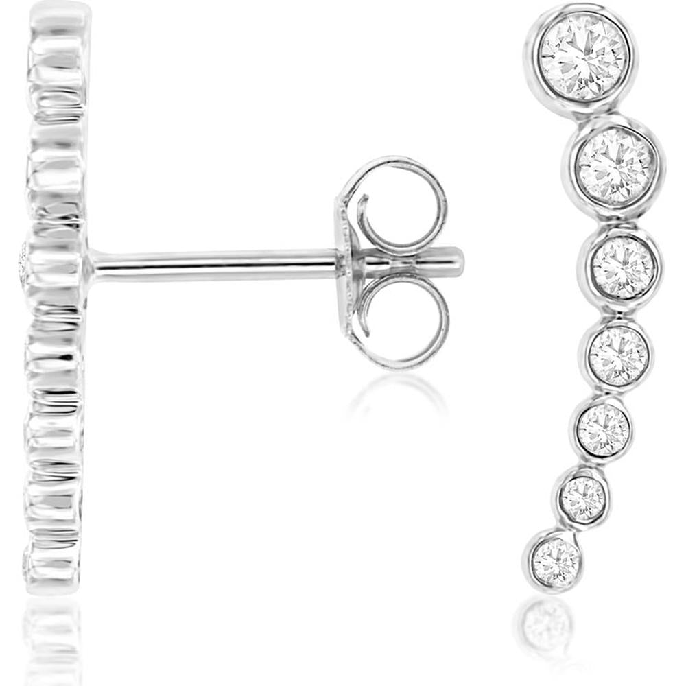 14K White Gold Graduated Drop Earrings with Bezel-Set Round Diamonds - 0.34 Carat Total Diamond Weight - Royal Jewelry