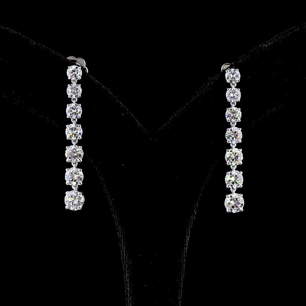 14K White Gold Graduated Drop Earrings with Prong Set Round Lab Diamonds - 4.55 Carats Total Diamond Weight - Covaloro Fine Jewelry