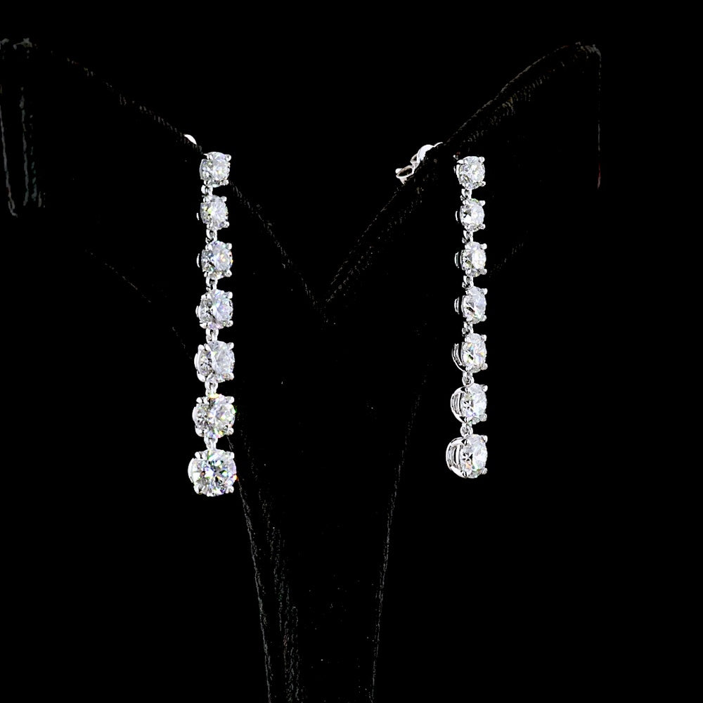 14K White Gold Graduated Drop Earrings with Prong Set Round Lab Diamonds - 4.55 Carats Total Diamond Weight - Covaloro Fine Jewelry