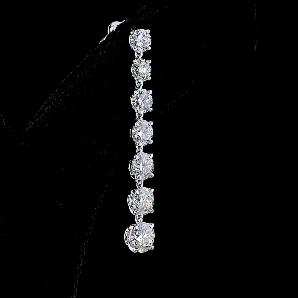 14K White Gold Graduated Drop Earrings with Prong Set Round Lab Diamonds - 4.55 Carats Total Diamond Weight - Covaloro Fine Jewelry