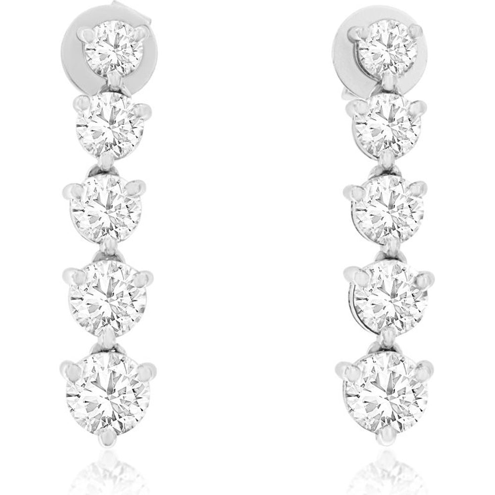 14K White Gold Graduated Drop Earrings with Prong-Set Round Lab Grown Diamonds - 2.65 Carat Total Diamond Weight - Royal Jewelry