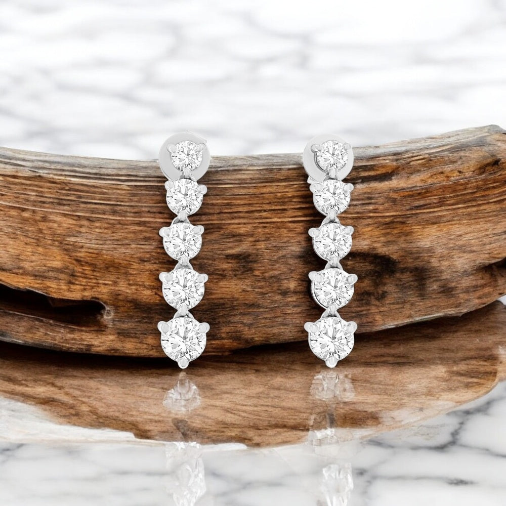 14K White Gold Graduated Drop Earrings with Prong-Set Round Lab Grown Diamonds - 2.65 Carat Total Diamond Weight - Royal Jewelry