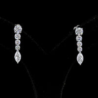 14K White Gold Graduated Drop Earrings with Round and Marquise Cut Lab Diamonds - 2.96 Carats Total Diamond Weight - Covaloro Fine Jewelry
