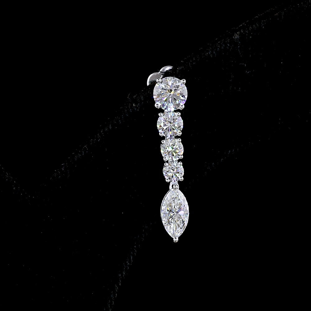 14K White Gold Graduated Drop Earrings with Round and Marquise Cut Lab Diamonds - 2.96 Carats Total Diamond Weight - Covaloro Fine Jewelry