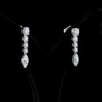 14K White Gold Graduated Drop Earrings with Round and Marquise Cut Lab Diamonds - 2.96 Carats Total Diamond Weight - Covaloro Fine Jewelry