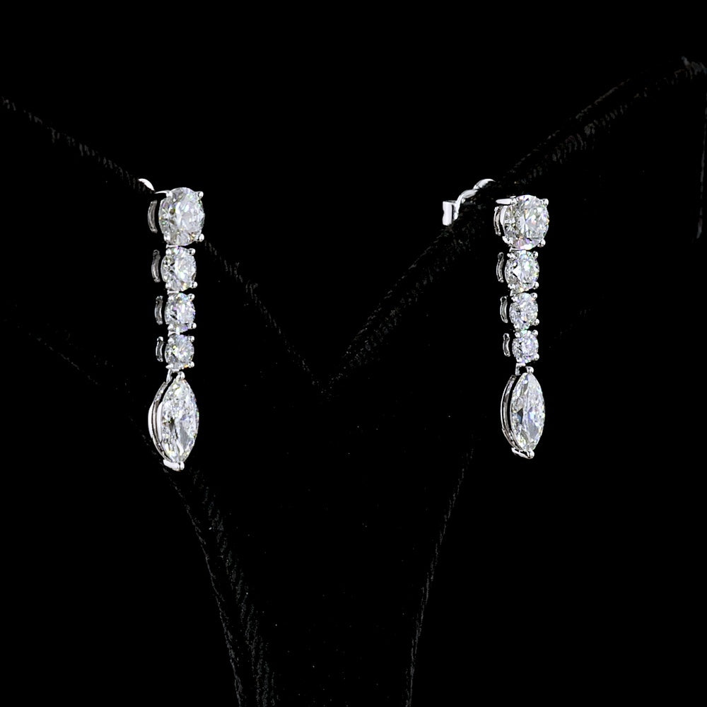 14K White Gold Graduated Drop Earrings with Round and Marquise Cut Lab Diamonds - 2.96 Carats Total Diamond Weight - Covaloro Fine Jewelry