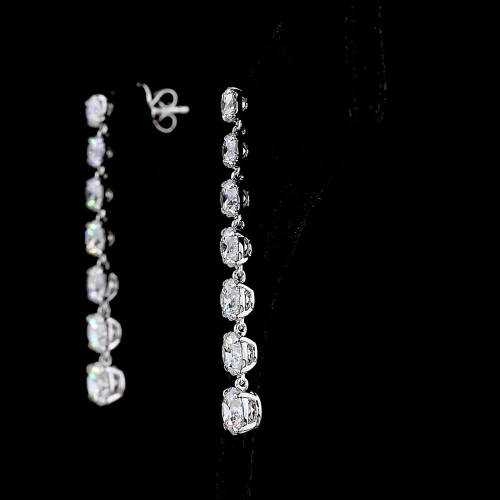 14K White Gold Graduated Drop Earrings with Round Brilliant Cut Lab Diamonds - 4.41 Carat Total Weight, E-F Color VS Clarity - Covaloro Fine Jewelry