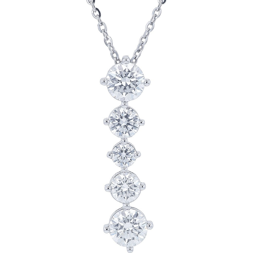 14K White Gold Graduated Five-Stone Diamond Pendant with 18-Inch Cable Chain - 2.04 Carat Total Lab-Grown Diamond Weight