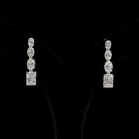 14K White Gold Graduated Hanging Earrings with Oval and Radiant Cut Lab Diamonds - 4.61 Carat Total Diamond Weight - Covaloro Fine Jewelry