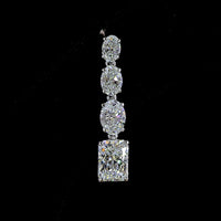 14K White Gold Graduated Hanging Earrings with Oval and Radiant Cut Lab Diamonds - 4.61 Carat Total Diamond Weight - Covaloro Fine Jewelry