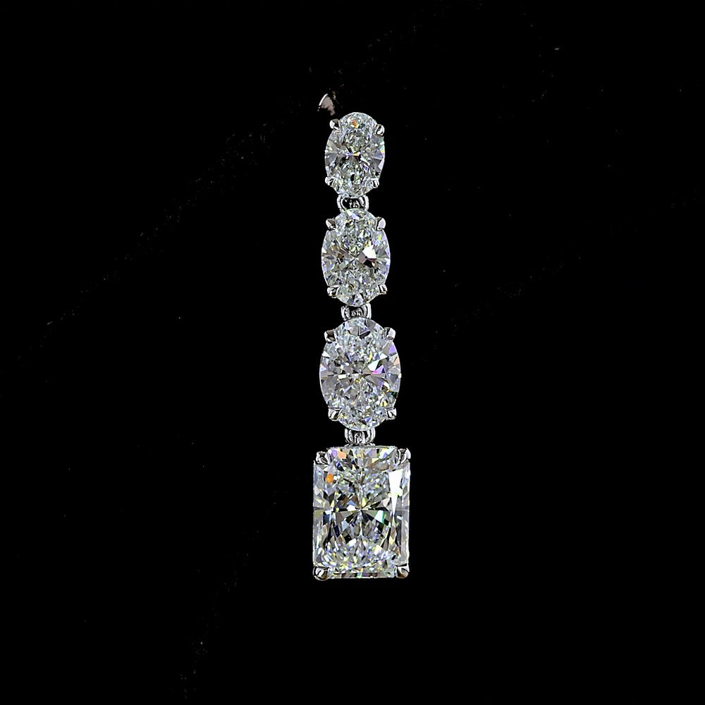 14K White Gold Graduated Hanging Earrings with Oval and Radiant Cut Lab Diamonds - 4.61 Carat Total Diamond Weight - Covaloro Fine Jewelry