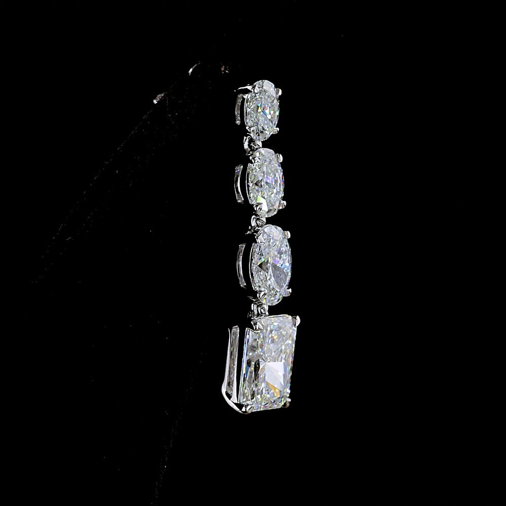 14K White Gold Graduated Hanging Earrings with Oval and Radiant Cut Lab Diamonds - 4.61 Carat Total Diamond Weight - Covaloro Fine Jewelry