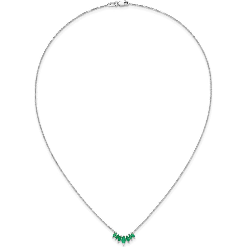 14K White Gold Graduated Marquise Emerald Necklace with Rhodium Finish - 0.47 Carat Total Emerald Weight by Lumare Gioia