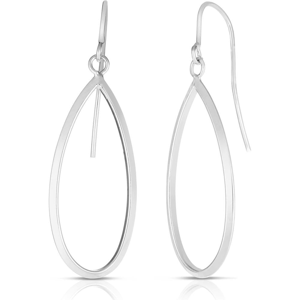 14K White Gold Graduated Open Oval Dangle Earrings with Polished Finish - 13x41mm by Orozza Fine Jewelry