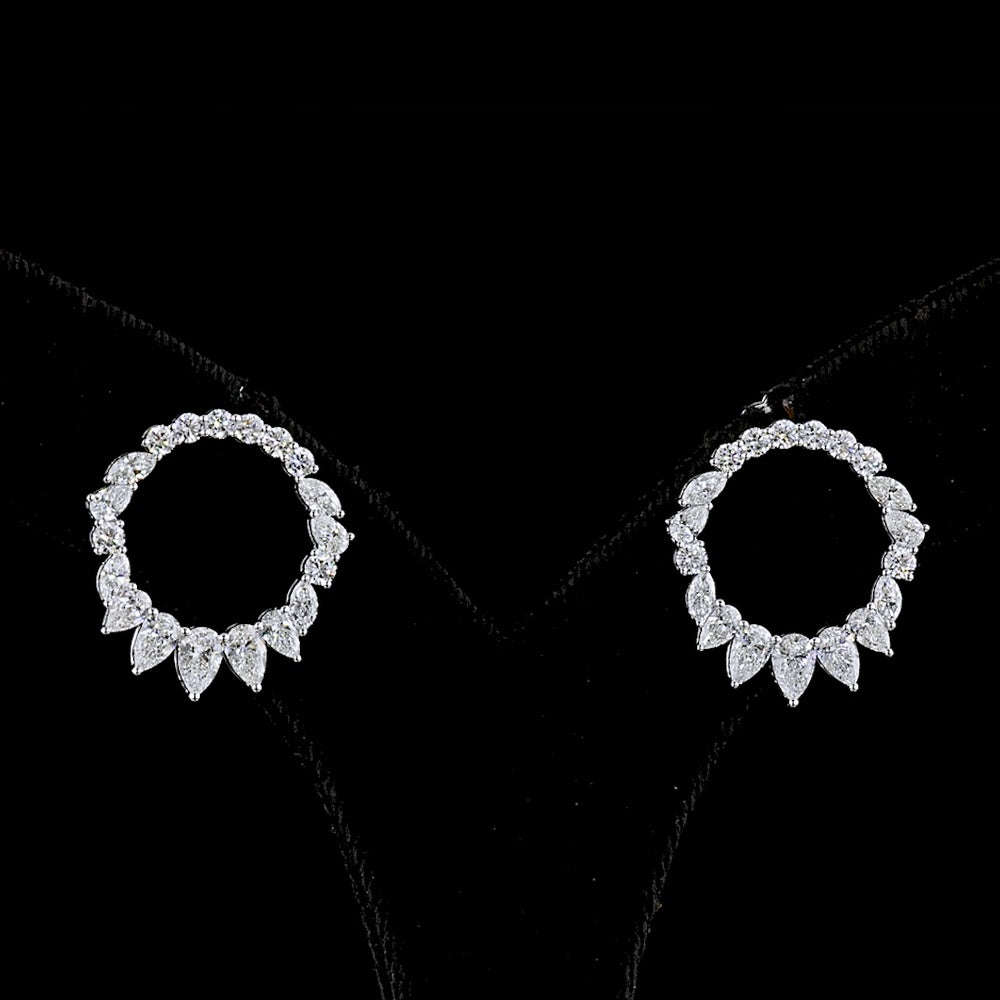 14K White Gold Graduated Pear-Shape Diamond Crawler Earrings with Mixed Shape Lab Diamonds - 2.65 Carats Total Diamond Weight - Covaloro Fine Jewelry