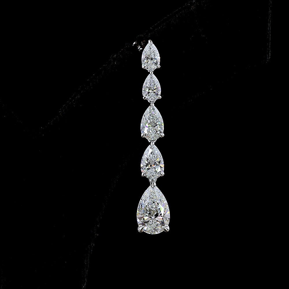 14K White Gold Graduated Pear Shape Lab Diamond Drop Earrings with Prong Setting - 6.15 Carat Total Diamond Weight - Covaloro Fine Jewelry