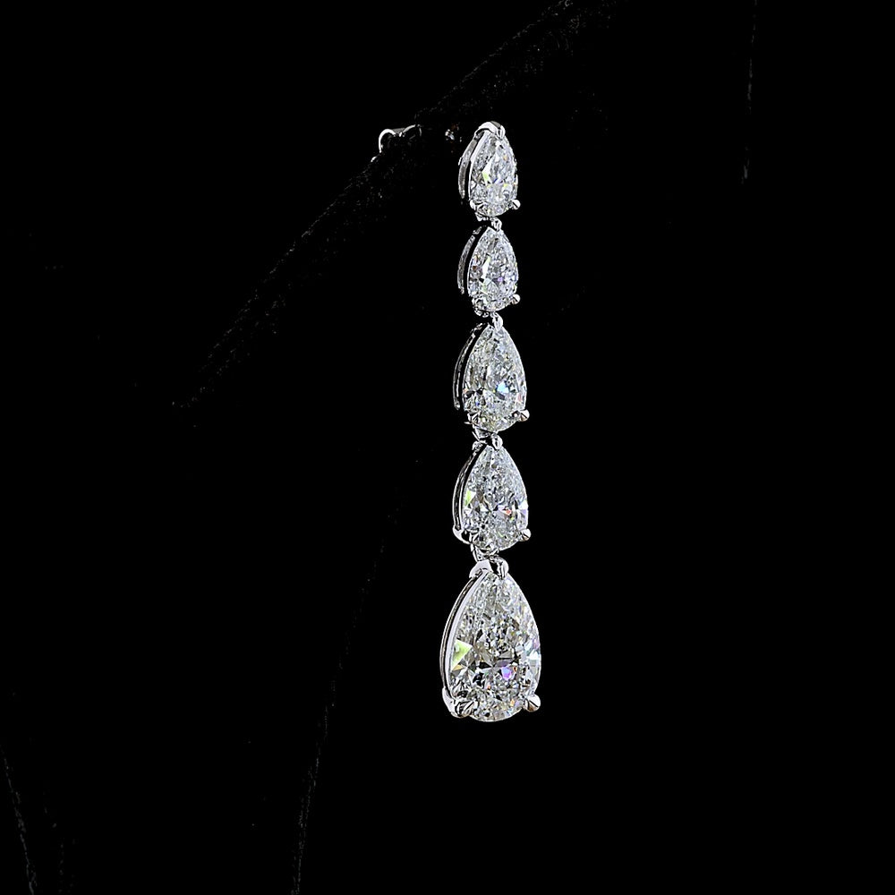 14K White Gold Graduated Pear Shape Lab Diamond Drop Earrings with Prong Setting - 6.15 Carat Total Diamond Weight - Covaloro Fine Jewelry