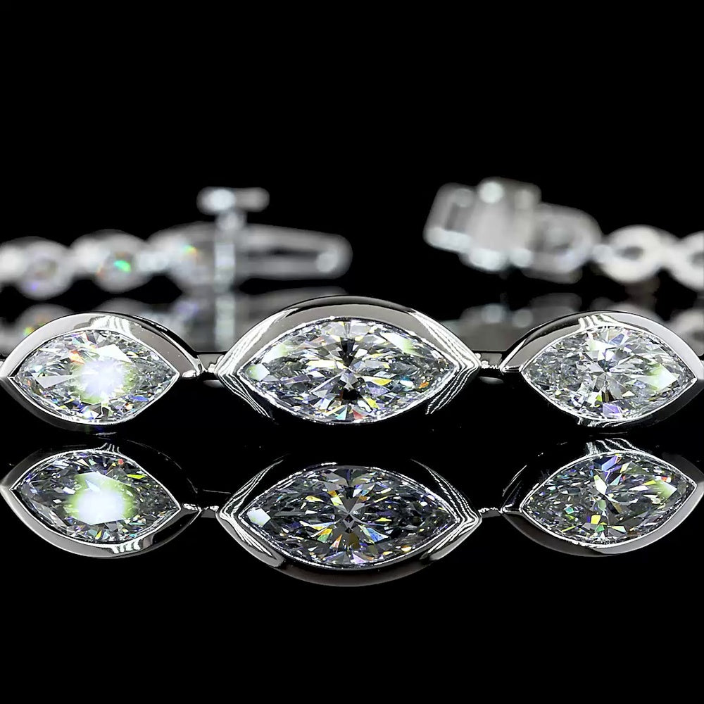14K White Gold Graduated Riviera Bracelet with Bezel Set East-West Marquise Cut Lab Diamonds - 4.25 Carats Total Diamond Weight - Covaloro Fine Jewelry