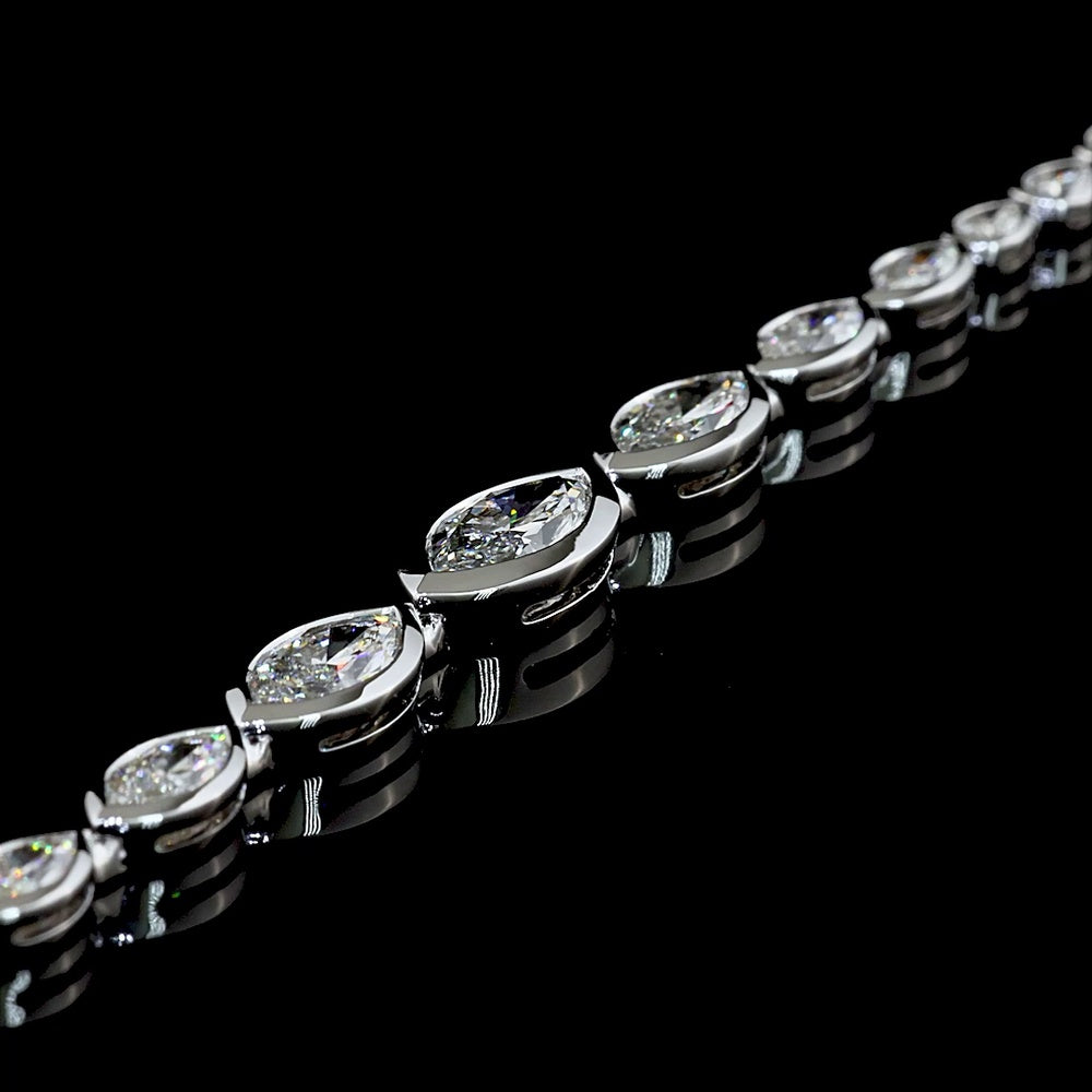 14K White Gold Graduated Riviera Bracelet with Bezel Set East-West Marquise Cut Lab Diamonds - 4.25 Carats Total Diamond Weight - Covaloro Fine Jewelry