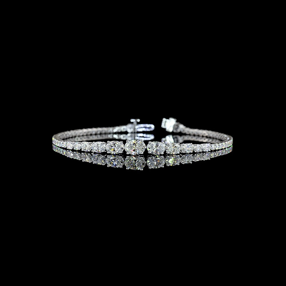 14K White Gold Graduated Riviera Bracelet with East-West Oval Cut Lab Diamonds - 4.27 Carat Total Weight - Covaloro Fine Jewelry