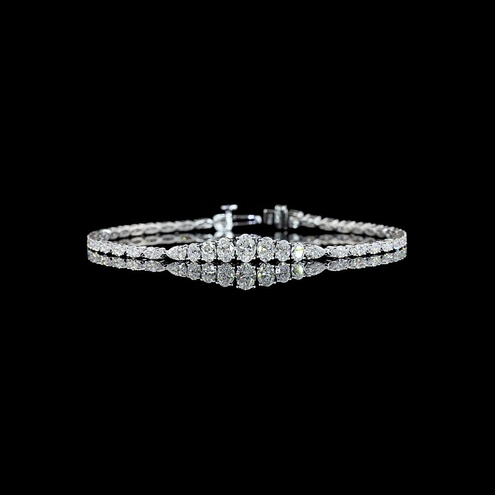 14K White Gold Graduated Riviera Bracelet with Mixed Oval and Round Lab Diamonds - 3.51 Carat Total Weight - Covaloro Fine Jewelry