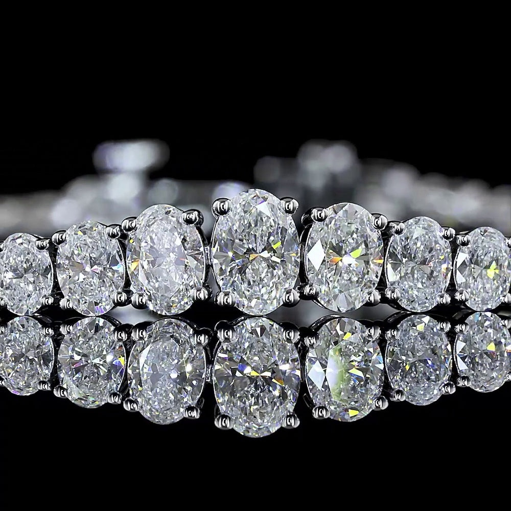 14K White Gold Graduated Riviera Bracelet with Mixed Oval and Round Lab Diamonds - 3.51 Carat Total Weight - Covaloro Fine Jewelry