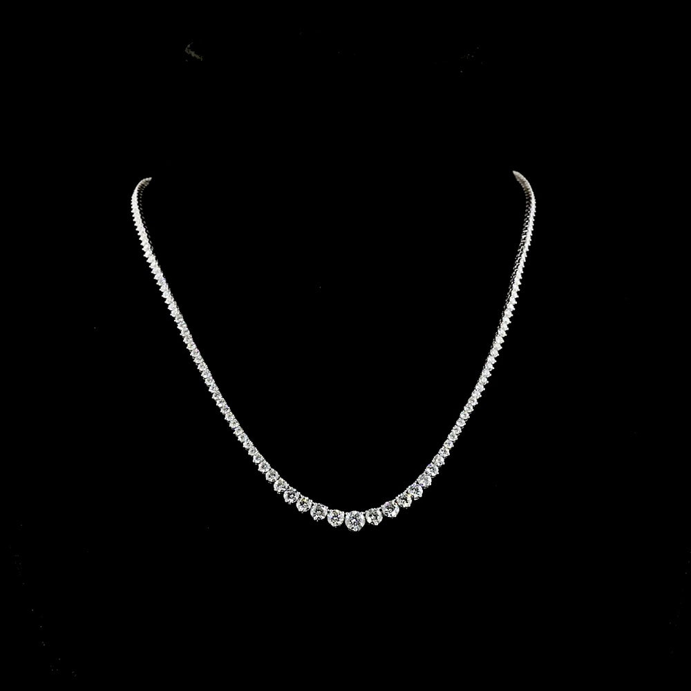 14K White Gold Graduated Riviera Necklace with 171 Lab Grown Round Brilliant Cut Diamonds - 8.40 Carat Total Diamond Weight, E-F Color VS1 Clarity - Covaloro Fine Jewelry