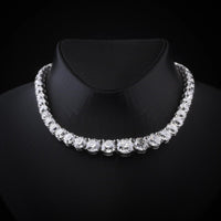 14K White Gold Graduated Riviera Necklace with 49 Old European Cut Lab Diamonds - 106.41 Carats Total Weight, Featuring a 7.17 Carat Center Stone - Covaloro Fine Jewelry