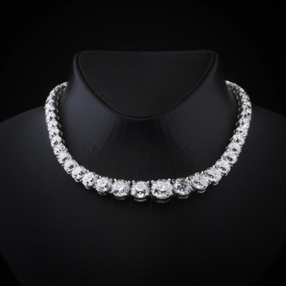 14K White Gold Graduated Riviera Necklace with 49 Old European Cut Lab Diamonds - 106.41 Carats Total Weight, Featuring a 7.17 Carat Center Stone - Covaloro Fine Jewelry