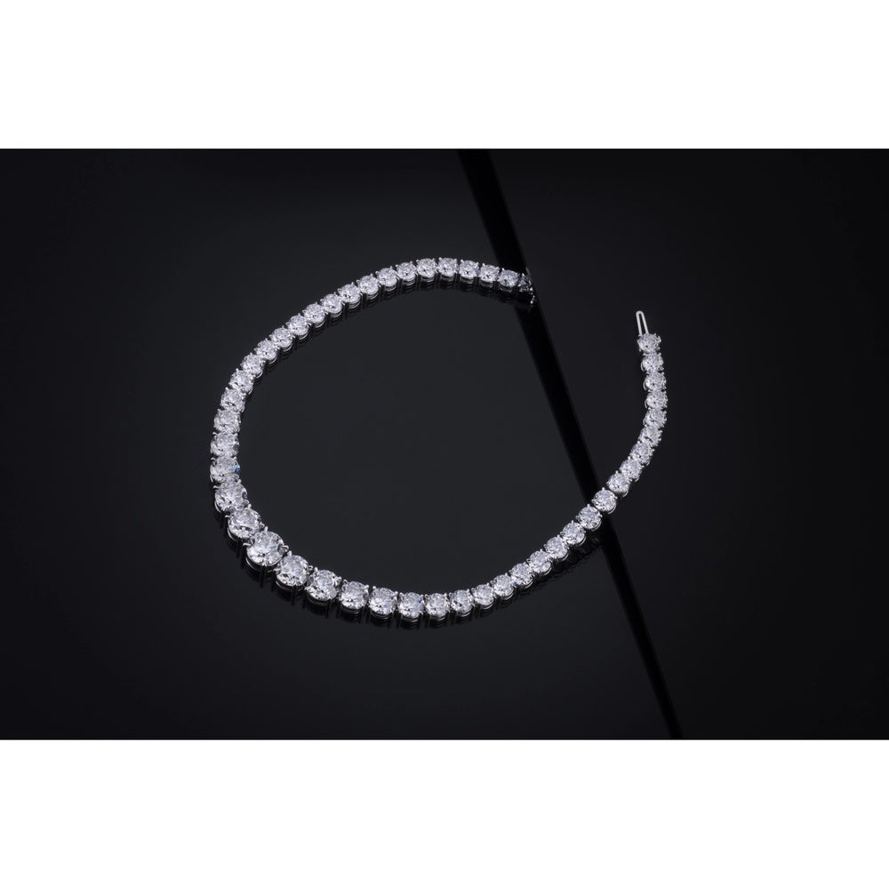 14K White Gold Graduated Riviera Necklace with 49 Old European Cut Lab Diamonds - 106.41 Carats Total Weight, Featuring a 7.17 Carat Center Stone - Covaloro Fine Jewelry