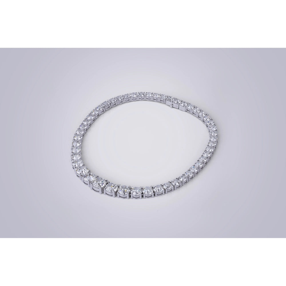 14K White Gold Graduated Riviera Necklace with 49 Old European Cut Lab Diamonds - 106.41 Carats Total Weight, Featuring a 7.17 Carat Center Stone - Covaloro Fine Jewelry