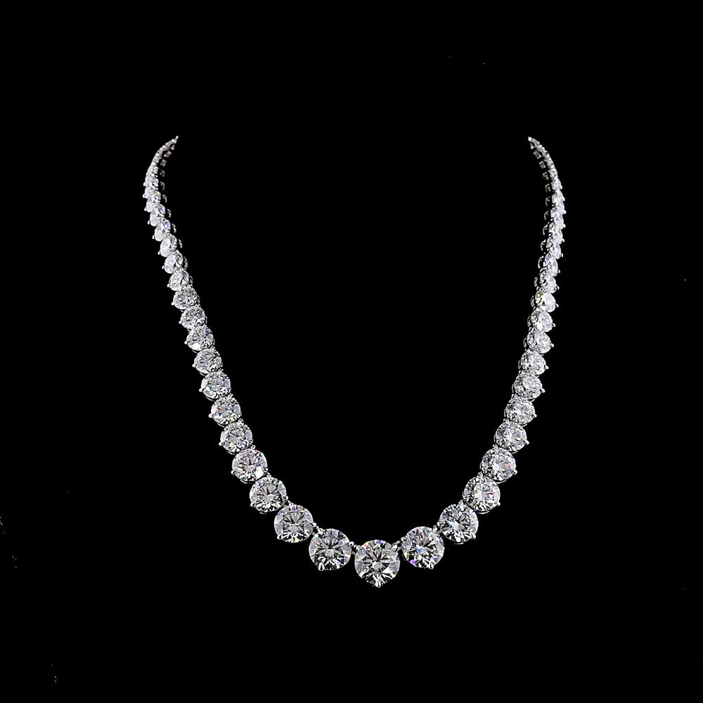 14K White Gold Graduated Riviera Necklace with 64 Brilliant Round Lab Diamonds - 68.51 Carat Total Weight - Covaloro Fine Jewelry
