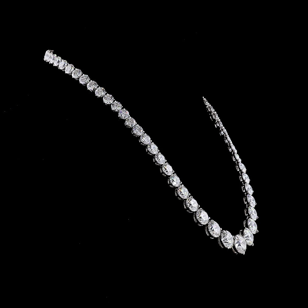 14K White Gold Graduated Riviera Necklace with 64 Brilliant Round Lab Diamonds - 68.51 Carat Total Weight - Covaloro Fine Jewelry