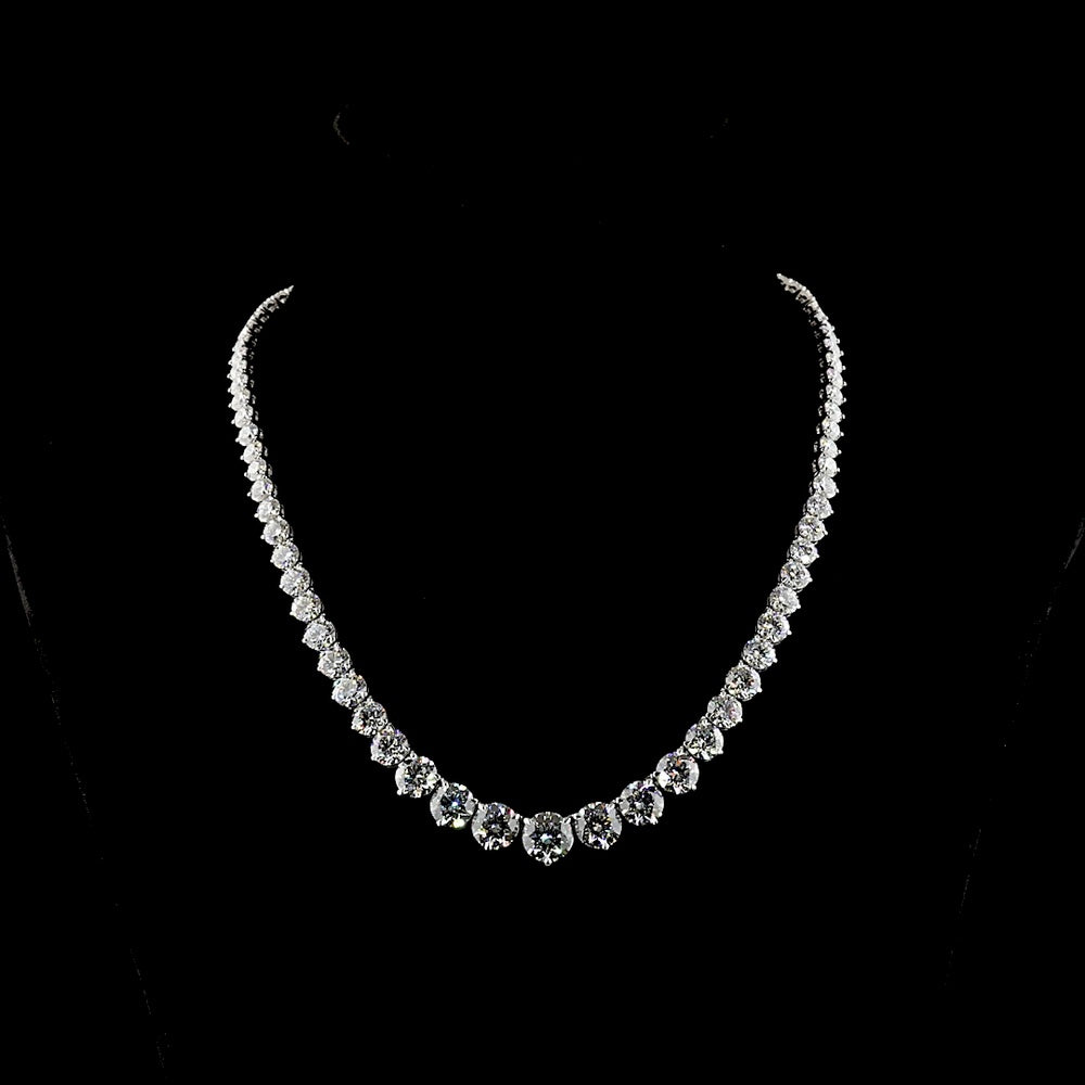 14K White Gold Graduated Riviera Necklace with 79 Round Cut Lab Diamonds - 50.07 Carat Total Weight, E-F VS1 Clarity - Covaloro Fine Jewelry