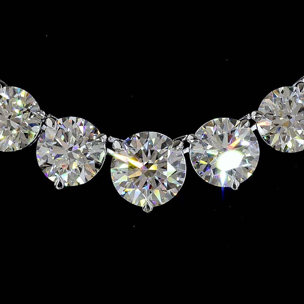 14K White Gold Graduated Riviera Necklace with 79 Round Cut Lab Diamonds - 50.07 Carat Total Weight, E-F VS1 Clarity - Covaloro Fine Jewelry