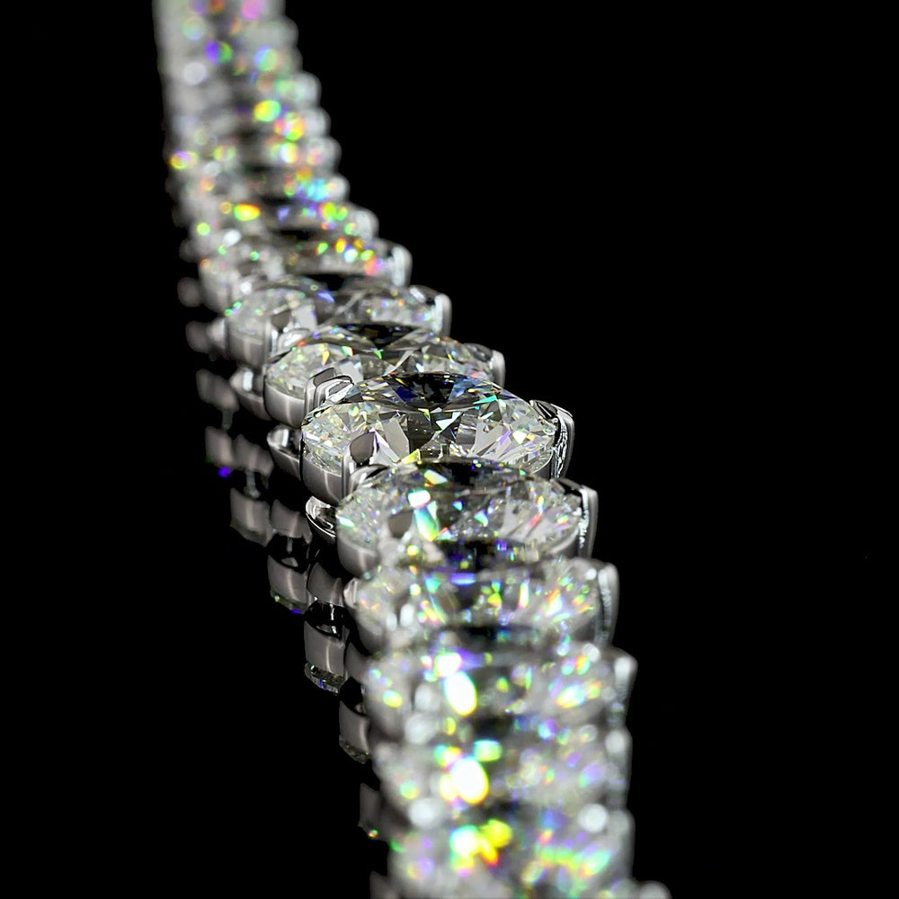 14K White Gold Graduated Riviera Necklace with 79 Round Cut Lab Diamonds - 50.07 Carat Total Weight, E-F VS1 Clarity - Covaloro Fine Jewelry