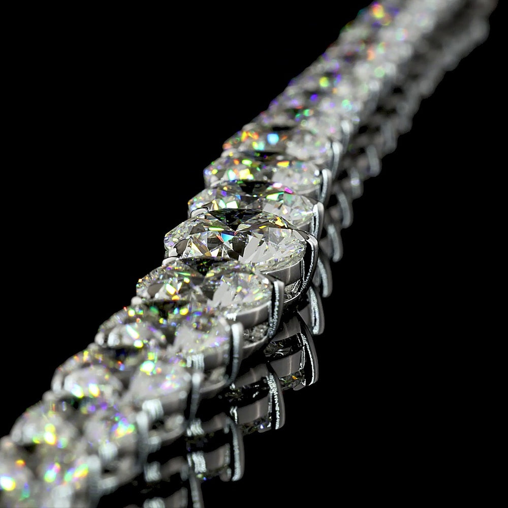14K White Gold Graduated Riviera Necklace with 79 Round Cut Lab Diamonds - 50.07 Carat Total Weight, E-F VS1 Clarity - Covaloro Fine Jewelry
