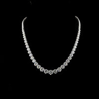 14K White Gold Graduated Riviera Necklace with 88 Round Brilliant Cut Lab Diamonds - 40.29 Carat Total Diamond Weight, E-F VS1 Clarity - Covaloro Fine Jewelry