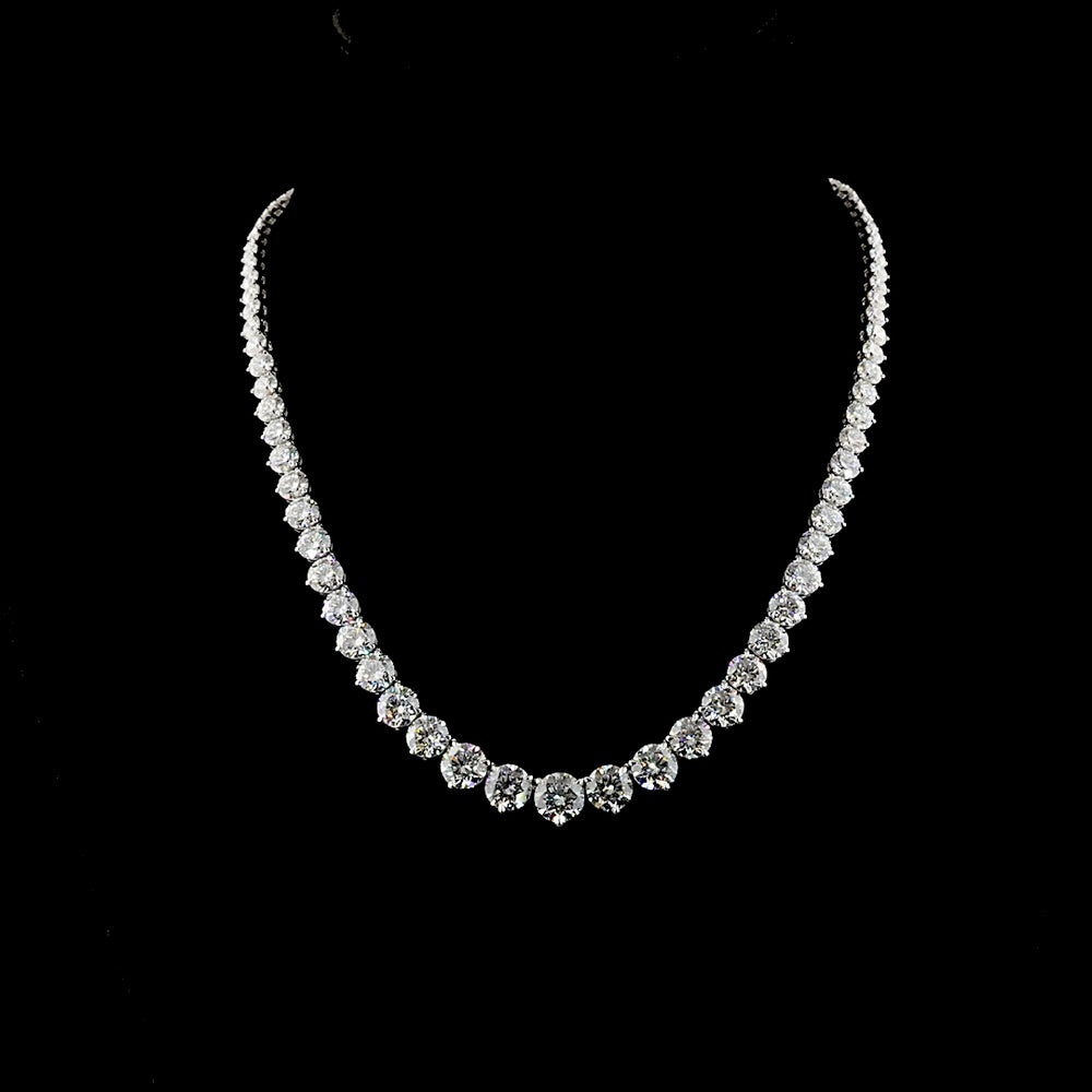 14K White Gold Graduated Riviera Necklace with 88 Round Brilliant Cut Lab Diamonds - 40.29 Carat Total Diamond Weight, E-F VS1 Clarity - Covaloro Fine Jewelry