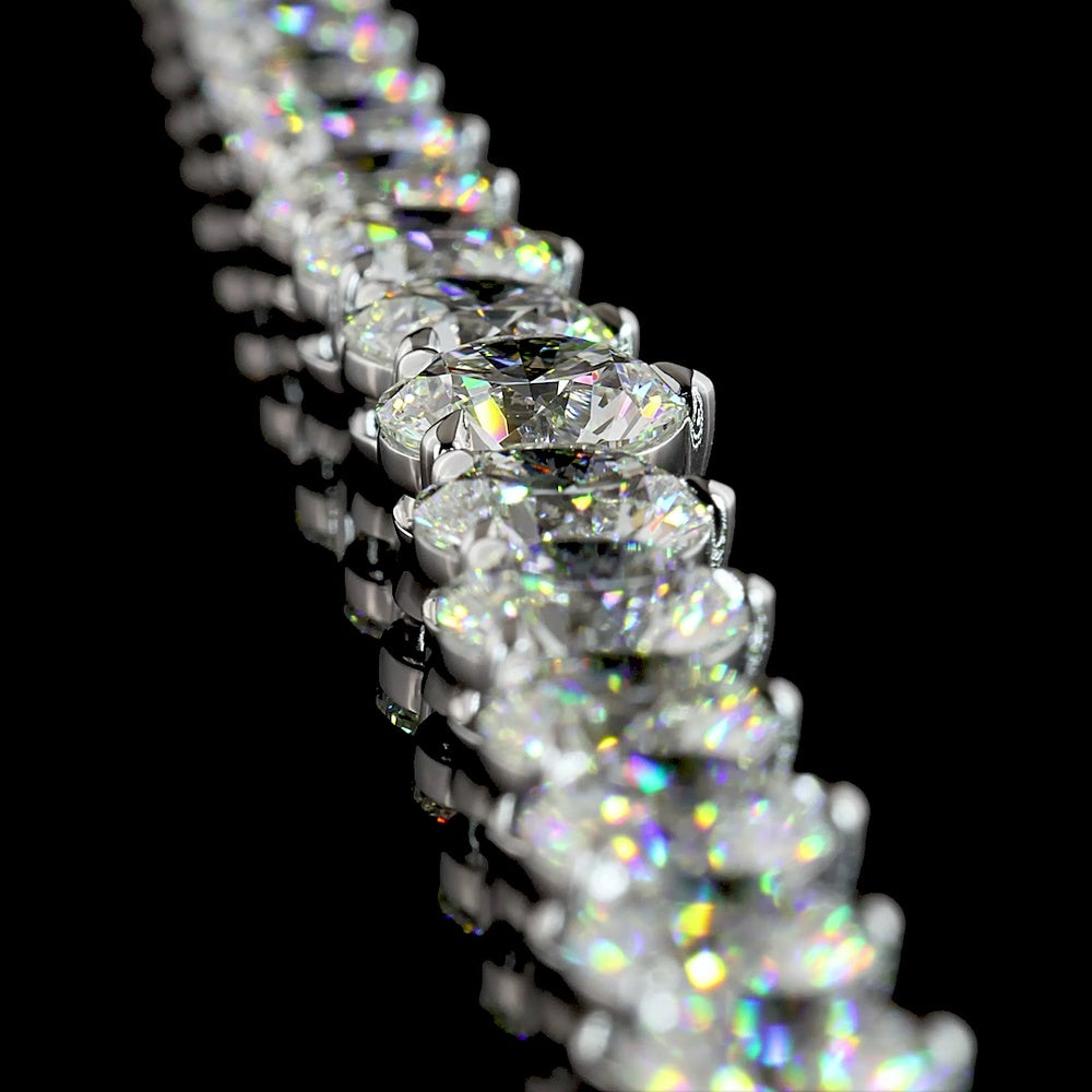 14K White Gold Graduated Riviera Necklace with 88 Round Brilliant Cut Lab Diamonds - 40.29 Carat Total Diamond Weight, E-F VS1 Clarity - Covaloro Fine Jewelry