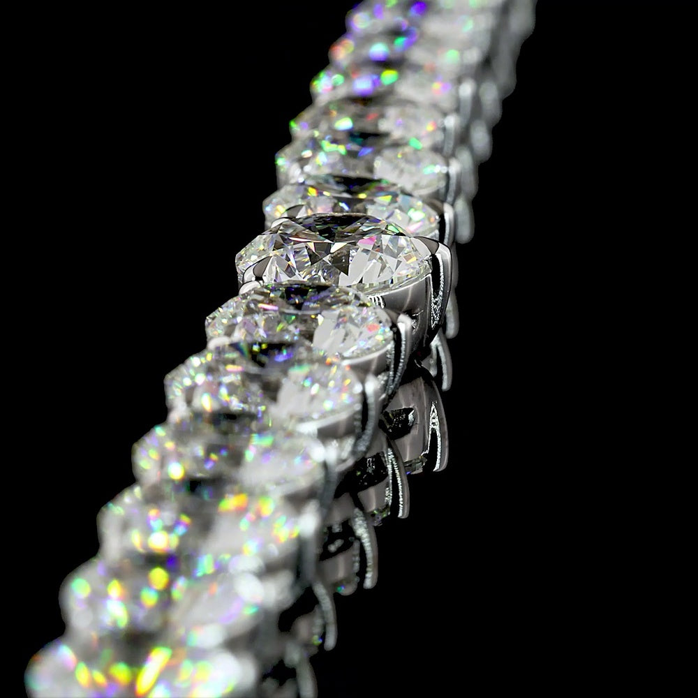 14K White Gold Graduated Riviera Necklace with 88 Round Brilliant Cut Lab Diamonds - 40.29 Carat Total Diamond Weight, E-F VS1 Clarity - Covaloro Fine Jewelry