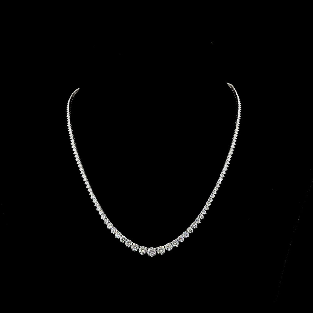 14K White Gold Graduated Riviera Necklace with Round Brilliant Cut Lab Diamonds - 9.89 Carat Total Weight - Covaloro Fine Jewelry