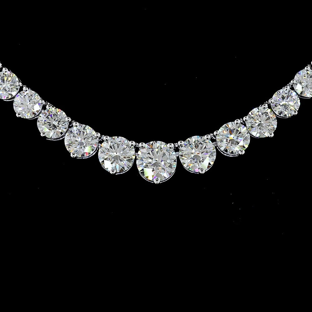 14K White Gold Graduated Riviera Necklace with Round Brilliant Cut Lab Diamonds - 9.89 Carat Total Weight - Covaloro Fine Jewelry