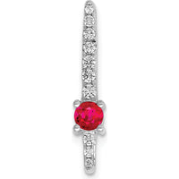 14K White Gold Graduated Ruby and Diamond Pendant Slide with Round Cut Diamonds - 0.18 Carat Ruby, 0.091 Carat Total Diamond Weight by Monteluci Fine Jewelry