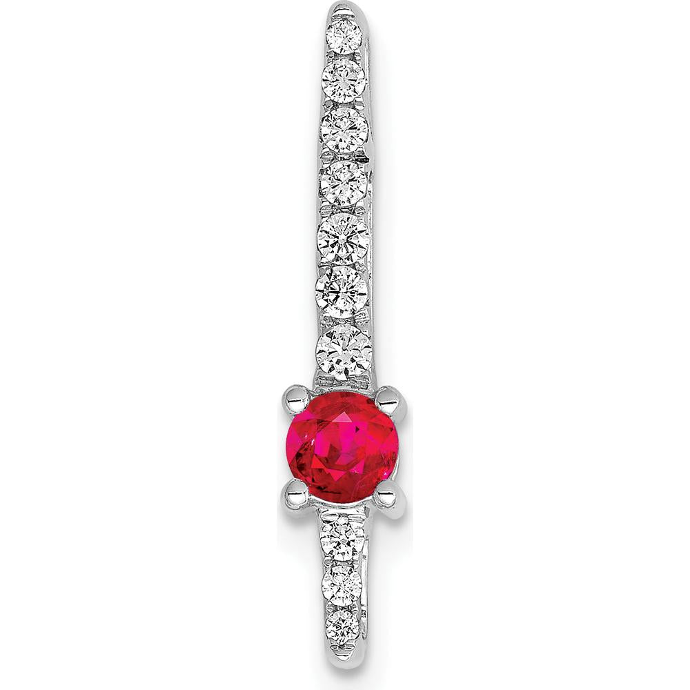 14K White Gold Graduated Ruby and Diamond Pendant Slide with Round Cut Diamonds - 0.18 Carat Ruby, 0.091 Carat Total Diamond Weight by Monteluci Fine Jewelry