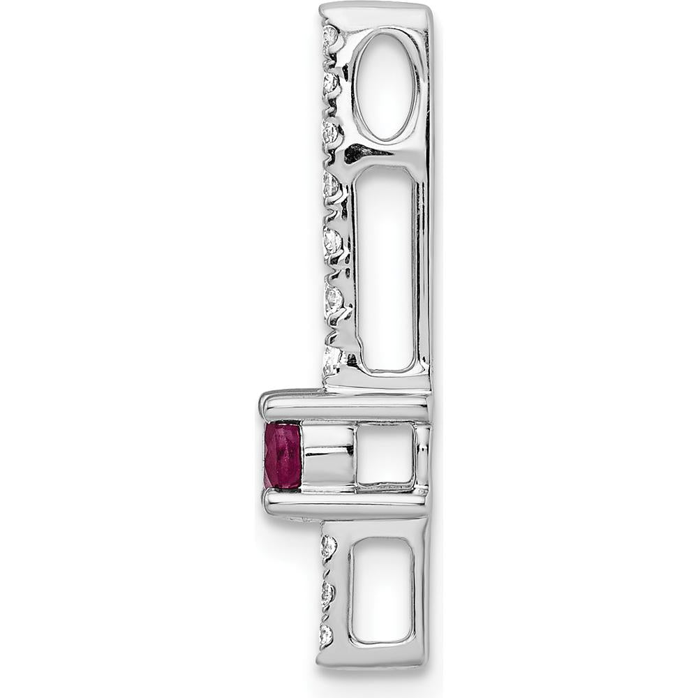 14K White Gold Graduated Ruby and Diamond Pendant Slide with Round Cut Diamonds - 0.18 Carat Ruby, 0.091 Carat Total Diamond Weight by Monteluci Fine Jewelry