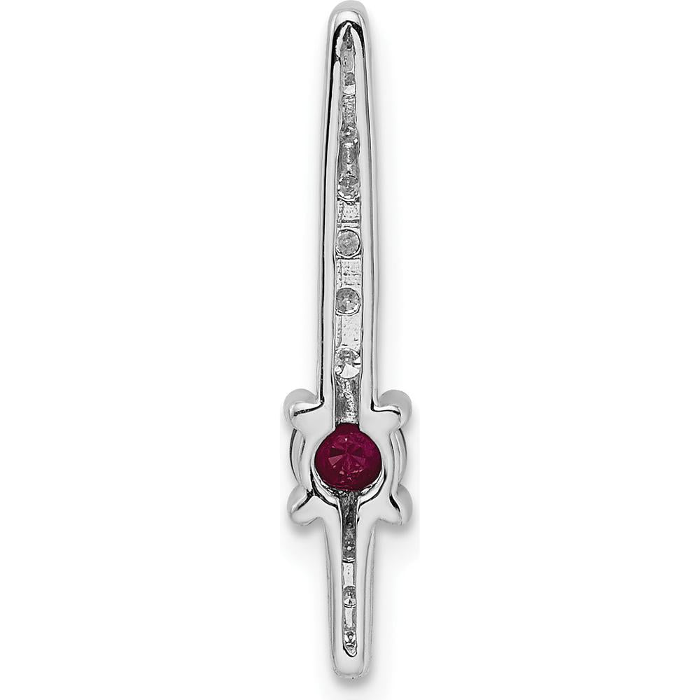 14K White Gold Graduated Ruby and Diamond Pendant Slide with Round Cut Diamonds - 0.18 Carat Ruby, 0.091 Carat Total Diamond Weight by Monteluci Fine Jewelry